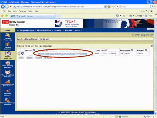 Screenshot of ITIM To Do list